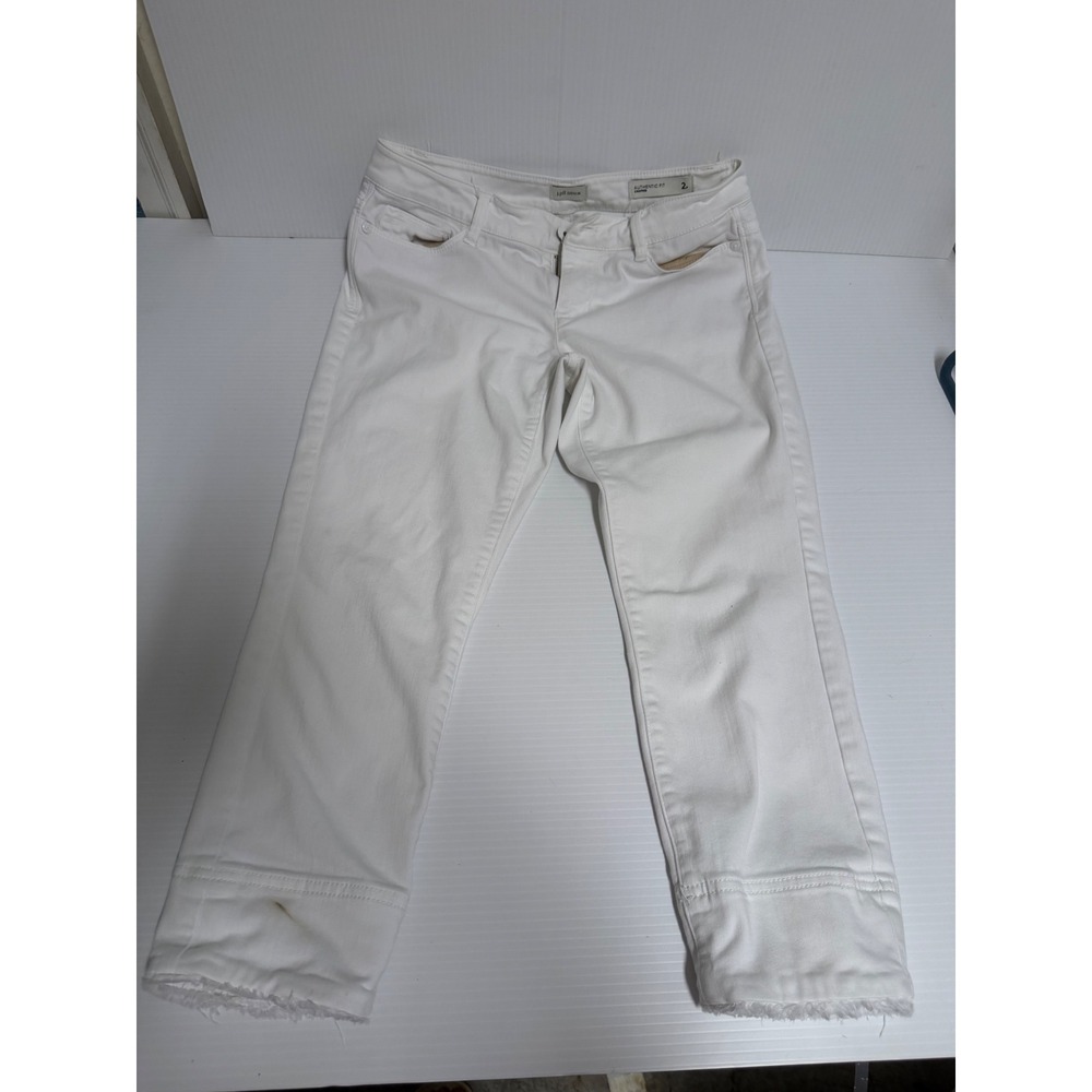 J. Jill Denim Authentic Fit Cropped White Jeans Frayed Hem Size 2